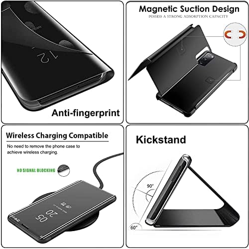 Compatível com Samsung Galaxy Z Fold 4 5g Caixa Espelho Campa de couro Carteira Slim Clear S-View Tampa fina à prova de choque com copo de telefone protetor anti-arranhão para Samsung Z Fold 4 5g