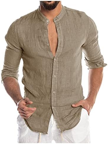 Linho de algodão largo masculino de manga curta de manga curta camisetas tamas de lazer ao ar livre Blusa Solid Color Button Up camisetas