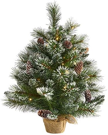 2ft. Árvore de Natal artificial de pinheiro fosco com 35 luzes LED claras, pinheiros e base de estopa