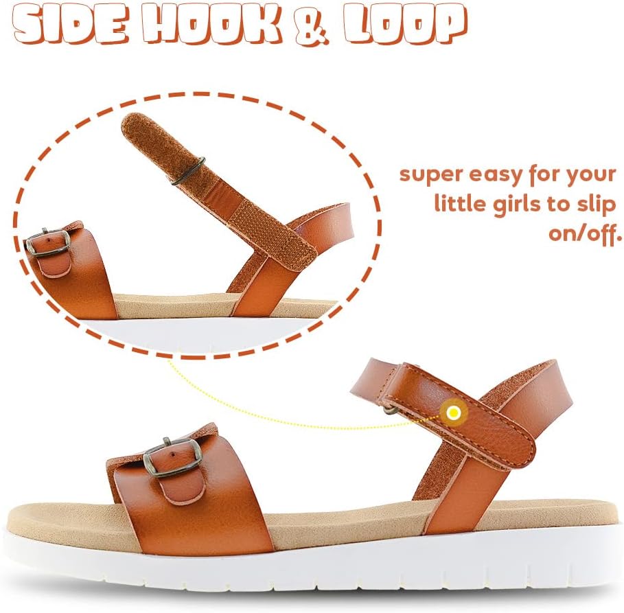Vonair Girls Sandals Strappy Sandálias de vestido fofos para meninas Sapatos de verão de crianças abertas com loop de gancho