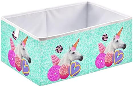 Cataku Ice Cream Donut Unicorn Cube Storage para organização, caixas de armazenamento de armazenamento de tecido retangular para organizador de cubos cestas de armazenamento dobrável para prateleiras sala de estar