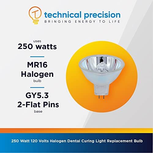 Precisão técnica Precisão de 250 watts Halogênio Bulbo Dental Curing Light Substituição para Dentsply VLC Triad 2000 ETJ Bulbo MR16 120V Bulbo dicróico Gy5.3 2 Base plana - 1 pacote