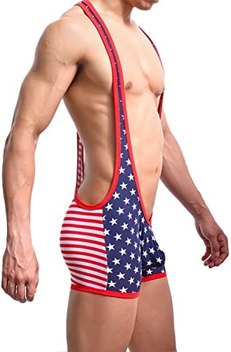 Sandbank Men American Flag Wrestling Singlet Jockstrap Bodysuit Active Underwear