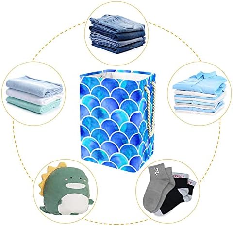 Indomer sereia escala azul grande lavanderia cesto de roupas prejudiciais à prova d'água cesta de roupas para roupas de brinquedos, decoração de casa para banheiro do quarto