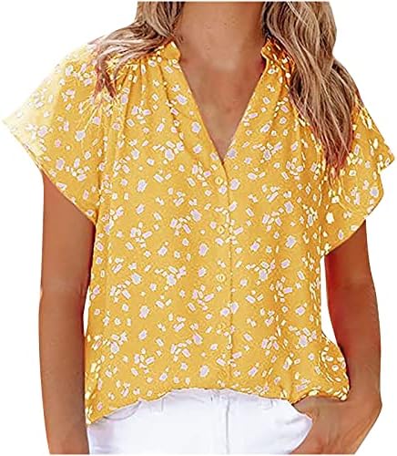 Ladies Roupas de manga curta chiffon v pescoço botão gráfico para cima Up Top Tshirt Summer Summer Fall Blouse for Ladies 26 26