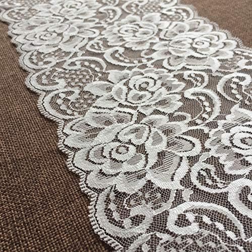Azela Lace 6 polegadas de largura Fita de acabamento elástica de fita de renda branca com padrão floral para decorações