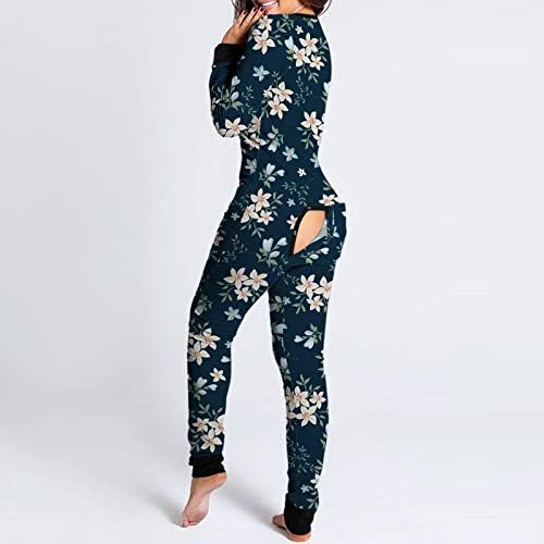 Pijamas do Moso das Mulheres de Zieglen com Butt Flap Deep V pescoço Bodycon Jumpsuits Graphic Impresso Rompers de