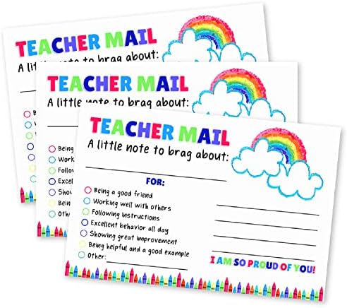 50 Crayons de arco-íris Notas de professores de correio feliz para os pais- Classal de bom comportamento Incentivo Motivational Cards para enviar para casa- pré-escolar, jardim de infância, escola primária- feita nos EUA