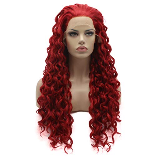 Lushy elegante longa peruca vermelha curta de densidade pesada resistente ao calor peruca de renda sintética