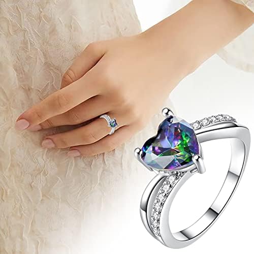 Yistu anéis para mulheres cor em forma de coração incrustado com anel de zircão simples e requintado design adequado para várias ocasiões
