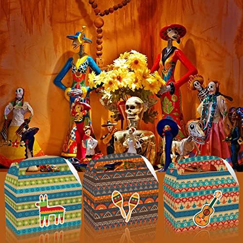 Howaf 12 peças Fiesta mexicana Caixas de tratamento, caixas de doces com temas mexicanos em 6 designs diferentes para o Fiesta Cinco