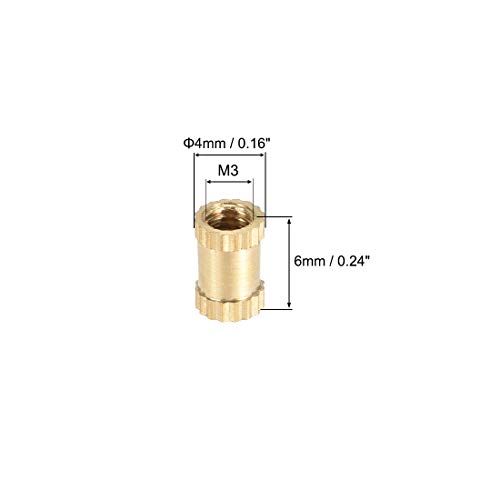 Uxcell Surnled Insert Nuts, M3 x 6mm x 4mm Kit de variedade de variedade de bronze para rosca feminina, 50 pcs