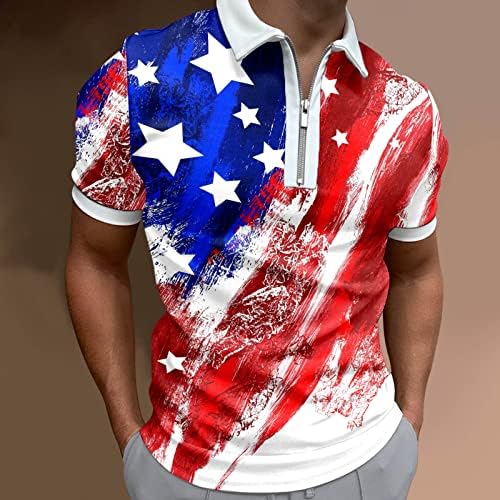 Camisas masculinas de 4 de julho Polo patriótico Tops soltos FIT 2023 Verão Casual Manga curta USA Polos de zíper