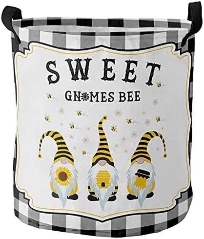 Cesta de lavanderia de verão Gnome grande 16,5 x17 cesto de roupa à prova d'água, abelha doce rústica abelha preta preta