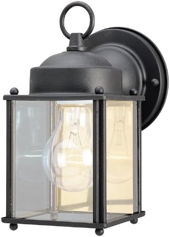 Iluminação Westinghouse 6697200 Lanterna de parede externa de uma luz, acabamento preto texturizado em aço com painéis de vidro transparente, 1 pacote