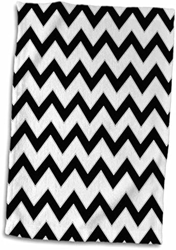 3D Rose Chevron Pattern Padrão preto e branco Mão/toalha esportiva, 15 x 22