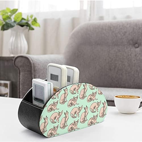 Sphynx Cats Leather Control Remote Titular Funny Caddy Storage Box Desktop Organizador com 5 compartimentos para escritório