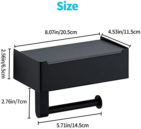 Suporte de papel higiênico preto fosco com armazenamento 304 Aço inoxidável adesivo Montado com a parede de papel higiênico