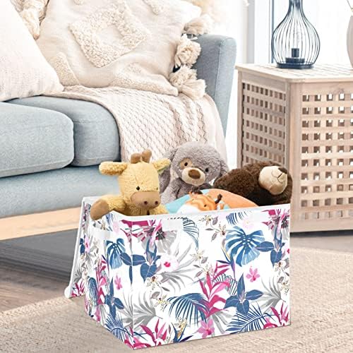 Cataku colorido de armazenamento floral tropical com tampas e alças, tecido de cesta de cubos de contêineres de armazenamento