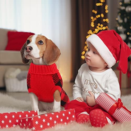 Pedgot 2 peças Pet Christmas Sweater Dog Roupas de natal Vo para Winter Classic Plaid Knowwear para eventos de férias de inverno de