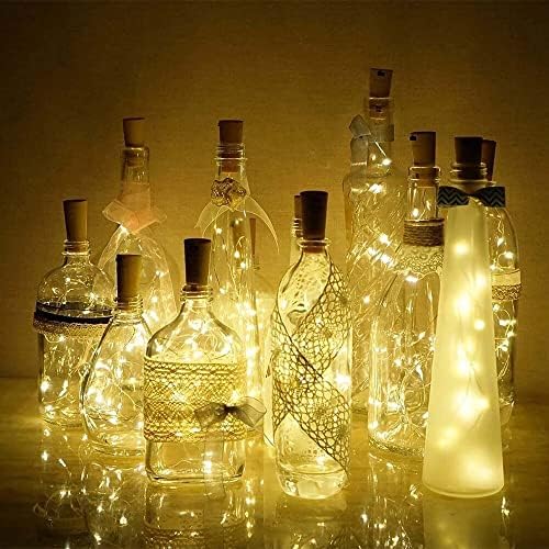 5 pacote de 20 luzes de garrafa de vinho LED com cortiça, luz de cobre de 6 pés Luzes de cortiça de arame de bateria Mini Luzes de cordas de fada para garrafas de licor Crafts Party Wedding Halloween Decoração de Natal, branco quente