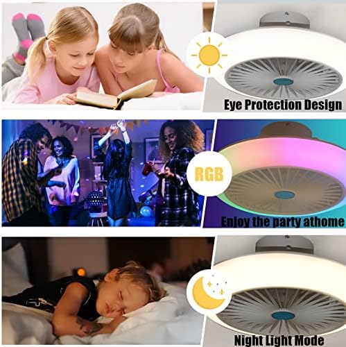 Lustres de cutyz, ventiladores de teto para crianças rgb com luminárias e controle remoto pequenos ventiladores de teto