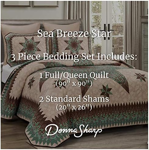 Donna Sharp Full/Queen Bedding Set - 3 peças - Sea Breeze Star Contemporary Colcha com Quilt Full/Queen e Two Shand Pillow