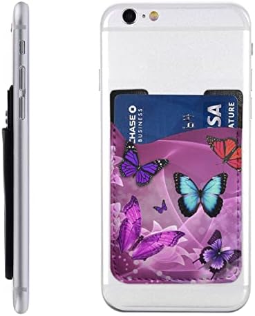 Purple Butterflies Telente Caset Card Card, Casca de cartão de crédito de Id Authesive ID da PU para o smartphone