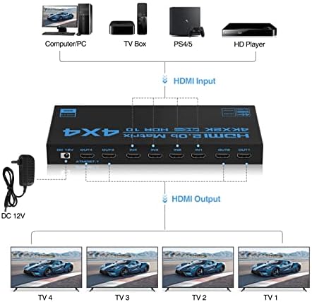 Avedio Links 4K@60HZ Switch HDMI Matrix 4x4 com EdID, 4 em 4 em 4 Out HDMI Switcher Splitter Audio Audio Video Distributor Caixa