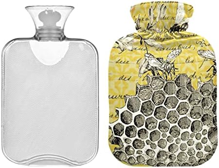 Garrafas de água quente com tampa de abelha vintage Mel Hot Water Saco para alívio da dor, mulheres adultos, bolsa de água morna