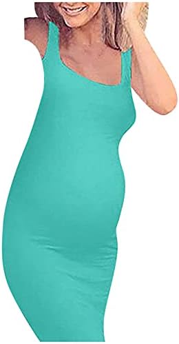 Maternidade feminina Vestido de verão Body Bodycon Bodycon Mleesess Solid Color Casual Long Dress