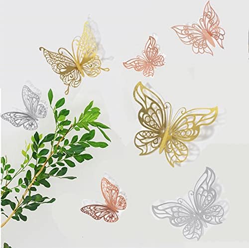 48 adesivos decorativos de parede de borboleta, adesivos de parede metálicos removíveis decalques murais para crianças decoração