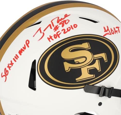 Jerry Rice São Francisco 49ers autografou o Riddell Lunar Eclipse Speed ​​Alternate Speed ​​Helmet com várias inscrições - edição