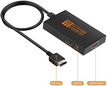 Adaptador de conversor Zukvye PS2 para HDMI para HDTV HDMI Monitor compatível com consoles de jogo PS1/PS2/PS3 com cabo HDMI