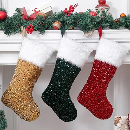 Oteawe 18 polegadas meias de Natal Meias de lantejoulas de lantejoulas 2022 Ornamentos de flaneta de flaneta de Natal Bordando meias de Natal para decoração de Natal da família…