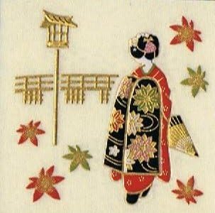 Adesivo japonês de parentes-makie +attoo maiko e folhas coloridas