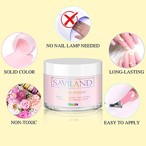 Saviland Clear rosa acrílico em pó e escovas de unhas acrílicas Kolinsky para aplicação de acrílico
