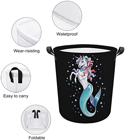 UNICORN Horse Mermaid Laundry Basket Casket Rousper Alto cesto com alças Bolsa de armazenamento