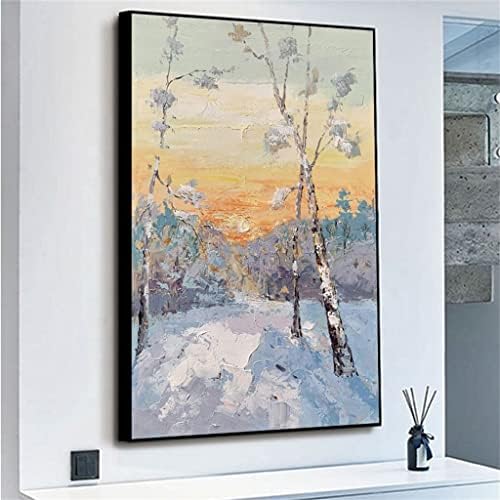 MJWDP Winter Snow Tree fora do nascer do sol bonito tamanho grande pintado à mão pintada de óleo grossa Arte da parede decoração