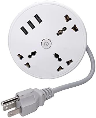 Faixa de energia universal com 3 USB 3 CA, faixa de energia retrátil branca, protetor de pura europeia de 220V/240V, cabos de extensão