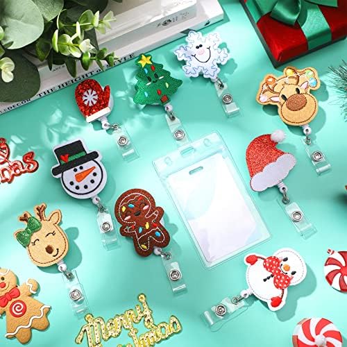 BBTO 9 PCs PCS Christmas Belge Bolos de emblemas retráteis enfermeiros Id Clipe Tree Snowman Elk Gingerbread Man Decorativo para professora de aluno