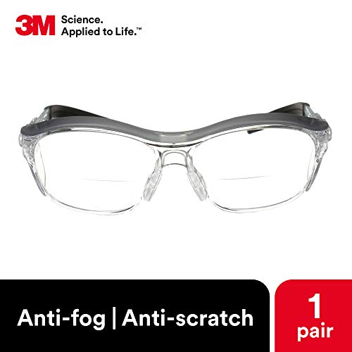 Óculos de segurança de 3m com leitores, óculos protetores Nuvo, +1,5, Ansi Z87, lente transparente, estrutura de cinza retro,