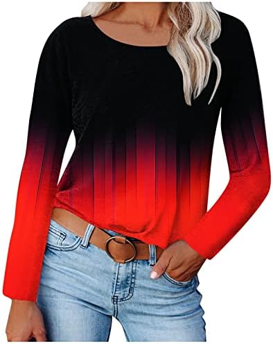 Nokmopo Tops casuais para feminino feminino com estampa de moda casual de manga longa Pullover O-pescoço Top top solto