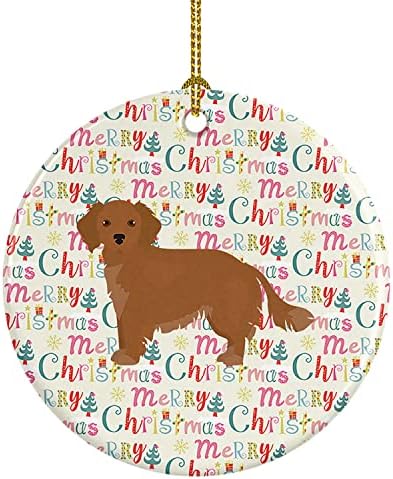 Tesouros de Caroline WDK1771CO1 Pequeno cachorro doméstico Grego Feliz Natal Ornamento de cerâmica, decorações de árvores de Natal, ornamento pendurado para Natal, férias, festa, presente, presente,