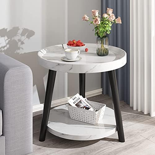 Mesa lateral redonda pequena aslasl, mesa de beira de duas camadas de 2 camadas, mesa de armazenamento, mesa de café moderna no