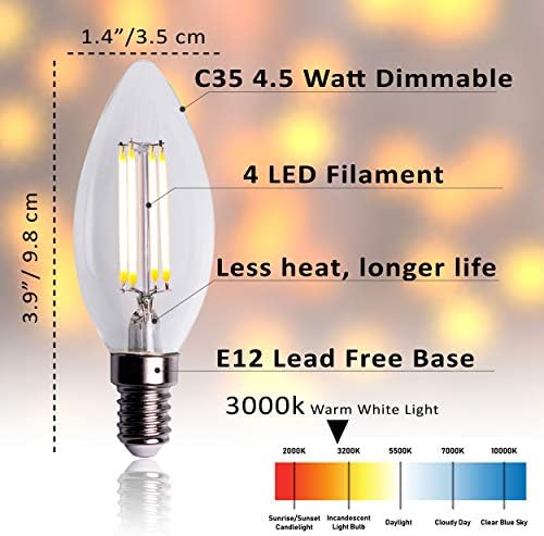 B11 B11 E12 LED Candelabra Base Bulbs - 4 Filamento Estilo vintage - 4,5 watts equivalente a 40w Bulbo incandescente