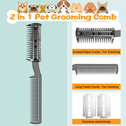 Pente de barbear para cães gatos com 4 pcs extras lâminas, petrcom pente de barbear 2 em 1 | Aparecimento e preparação, pincel