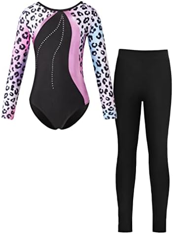 Renvena Kids Girls Ginástica Balé Dança Dança Longa de Manga Longa Leggings Conjunto de Ginástica Unitards