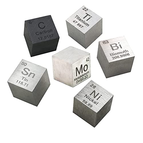 Cubos de cubos de elemento de 6 pcs cubos de densidade de 10 mm bismuto, titânio, carbono, molibdênio, lata, níquel diário