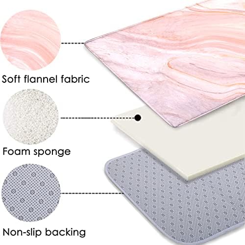 FUOXOWK Moderno de banho de mármore rosa para banheiro, tapetes de banho absorventes macios não deslizantes, tapete